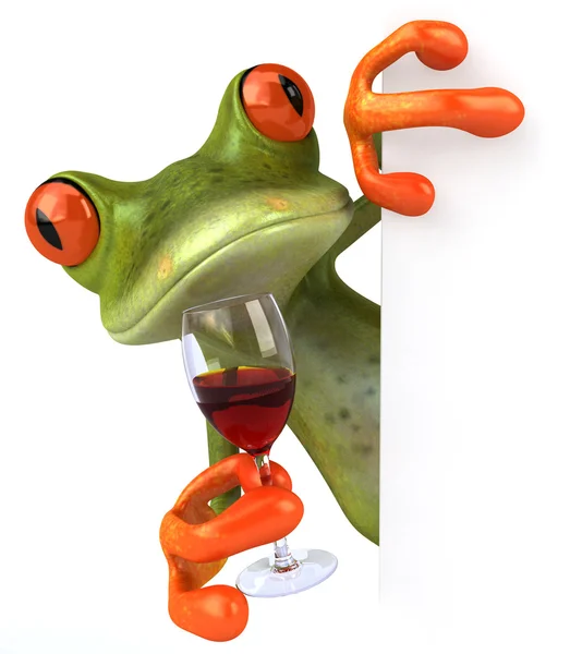 Žába s vínem — Stock fotografie