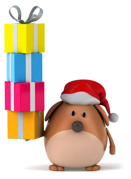 Boże Narodzenie pies z prezentuje 3d — Zdjęcie stockowe
