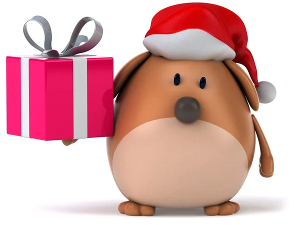 Cão de Natal com presente 3d — Fotografia de Stock