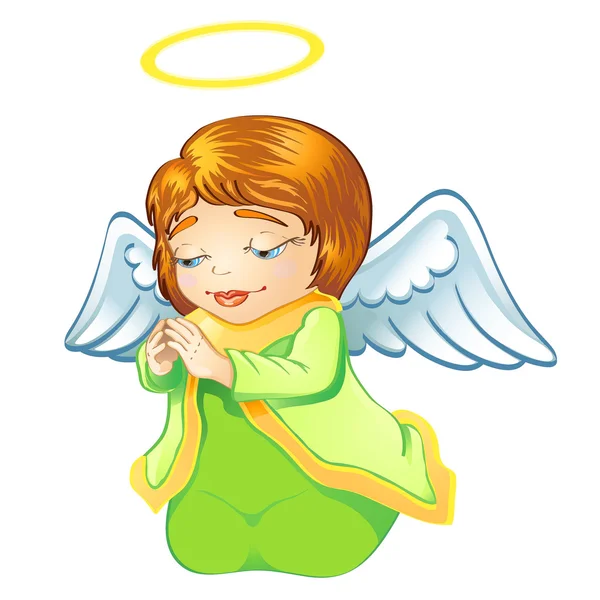 Little angel in green isolated — Stock Vector