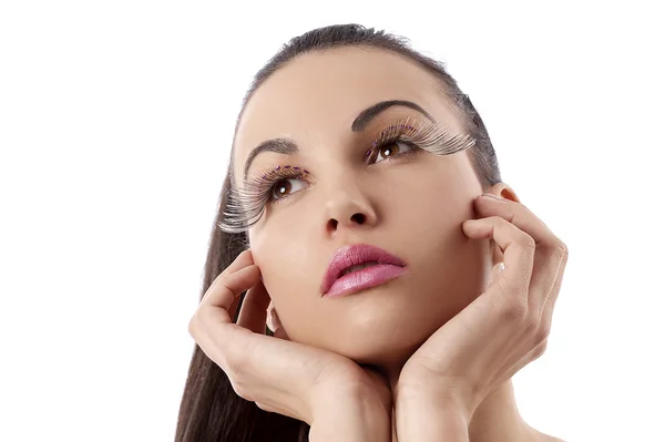 Plan de beauté des femmes avec maquillage créatif avec pose de pensée — Photo