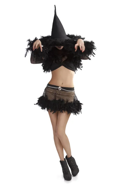 Dívka v halloween oblečení v děsivé pozice — Stock fotografie