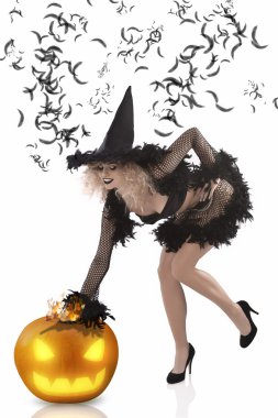 Pretty girl dressed up as a halloween witch clipart