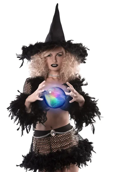 Pretty blonde girl dressed up as a halloween witch — Stock Photo, Image