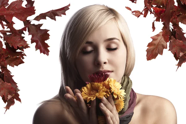 Portrait of a blonde girl with closed eyes — Stock Photo, Image