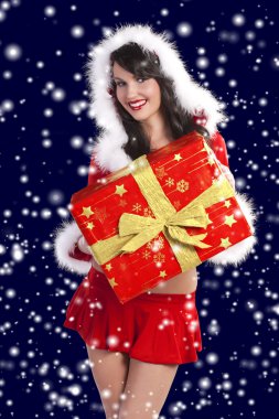 Brunette as santa claus in sow clipart