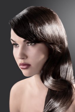 Beauty girl with long shiny brown hair clipart