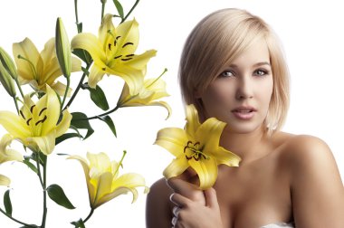 Beauty blond woman with lily clipart