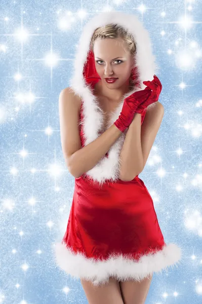 Sexy santa claus girl clapping hands Royalty Free Stock Images