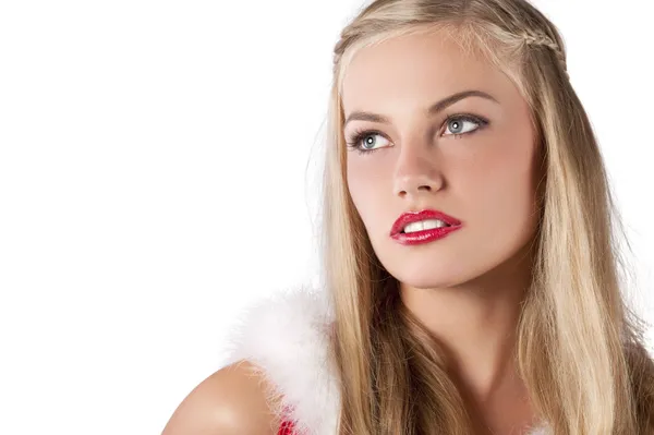 Retrato de Natal de uma jovem vestida de vermelho — Fotografia de Stock
