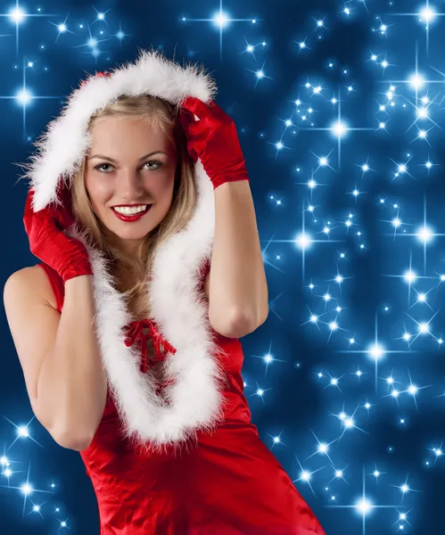 Christmas young woman with hoodie — Stock Photo, Image