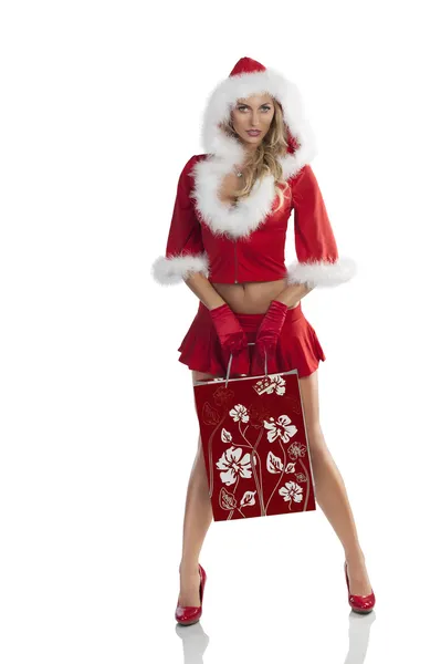 Αισθησιακό κορίτσι για χριστουγεννιάτικα ψώνια — Φωτογραφία Αρχείου