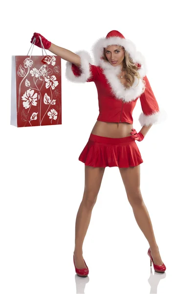 Sexy představuje vánoční nákupní holka — Stock fotografie