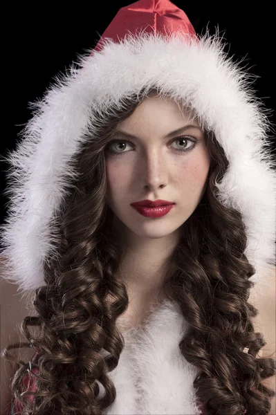 Superbe jeune fille avec une capuche de Père Noël — Photo