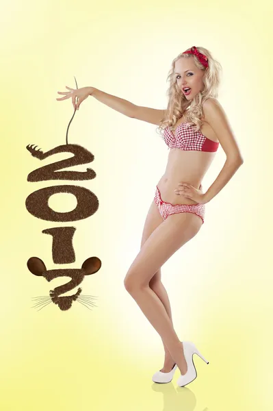 Pin-up lány, az új év patkány — Stock Fotó