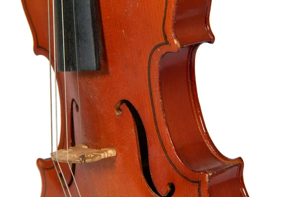 Um fragmento de um violino isolado sobre um fundo branco — Fotografia de Stock