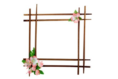 Decorative wooden frame with flowers, isolated on white backgrou clipart