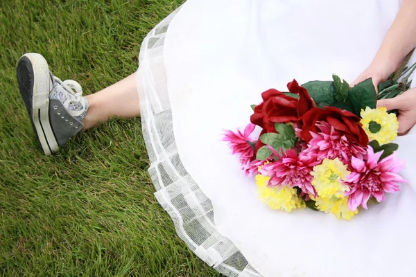 stock image Running Shoes and Weddingg Dress