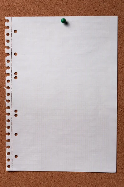 Corkboard iğne ile büyük beyaz kağıt — Stok fotoğraf