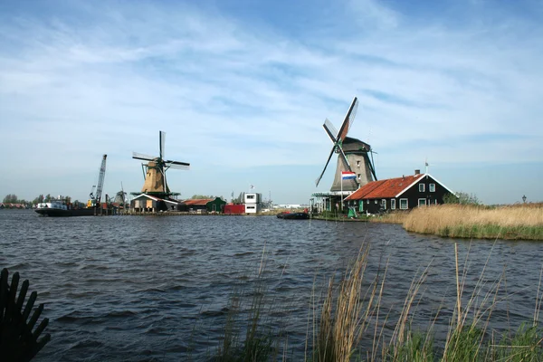 Holländska väderkvarnar i zaanse schans — Stockfoto