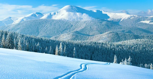 Зимняя горная панорама с лыжней — стоковое фото