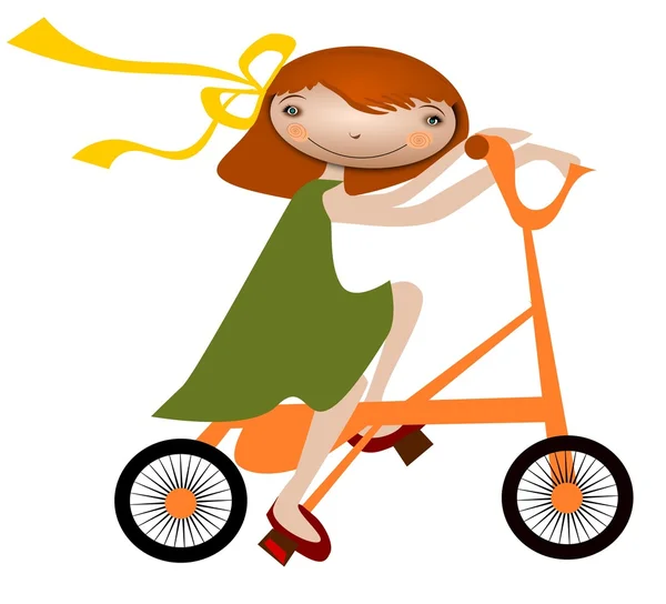 在一辆自行车上的女孩 — 图库矢量图片