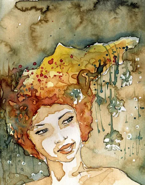 Akvarell porträtt av en kvinna. — Stockfoto