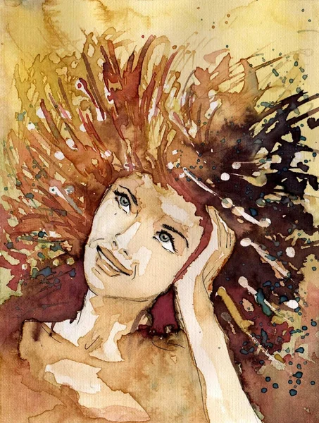 Ακουαρέλα πορτρέτο μιας γυναίκας. — Φωτογραφία Αρχείου