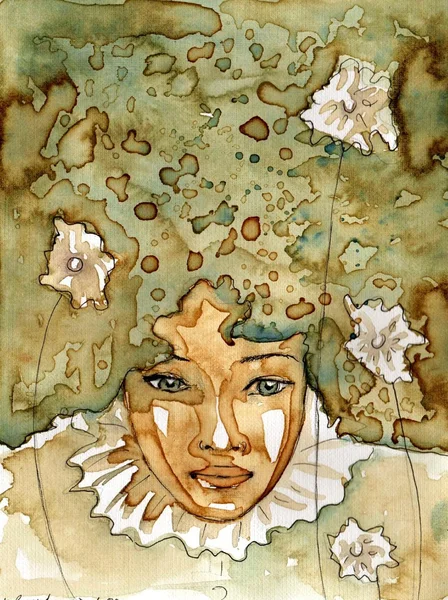 Akvarel portrét ženy. — Stock fotografie