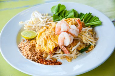 Thailand's national dishes, stir-fried rice noodles with egg, vegetabl