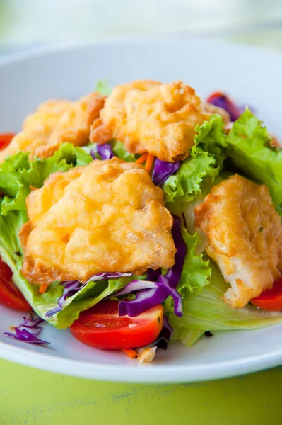 stock image Delicious salad with fish, vegetable and dipping sauce