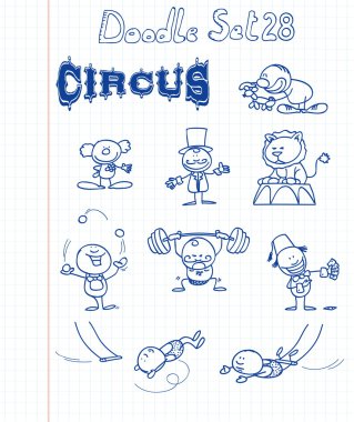 komik bir sirk tema kümesiyle doodle