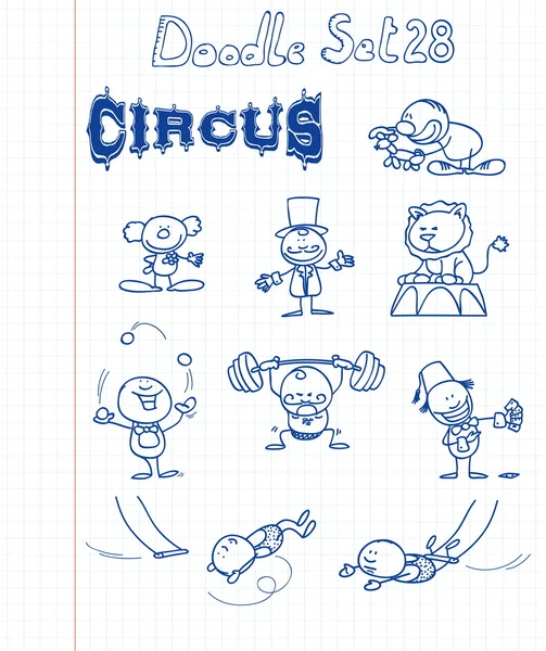 Divertente doodle set con un tema circo Grafiche Vettoriali