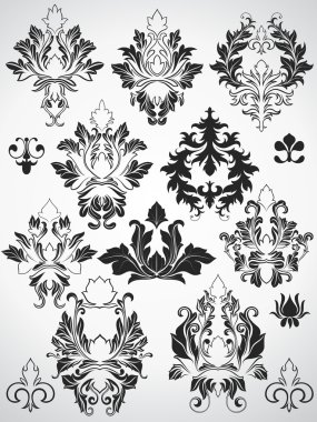 Set Of Elegance Damask Floral Designs clipart