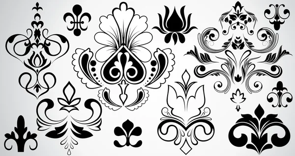 Dekor tasarım kaligrafi damask öğeleri kümesi — Stok Vektör
