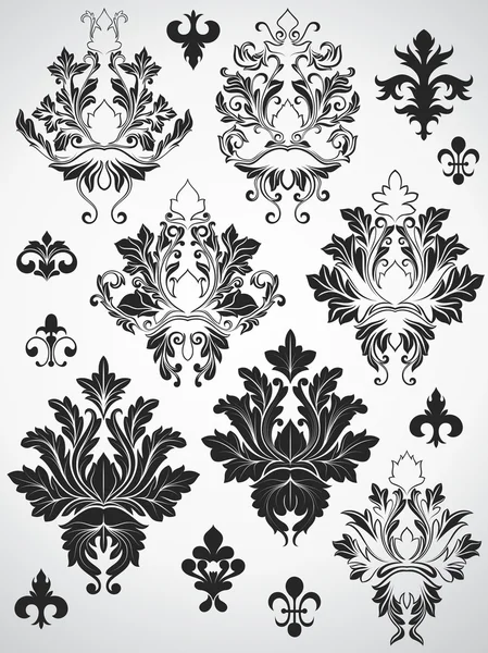 Isolated Vintage Damask Elements — Stock Vector
