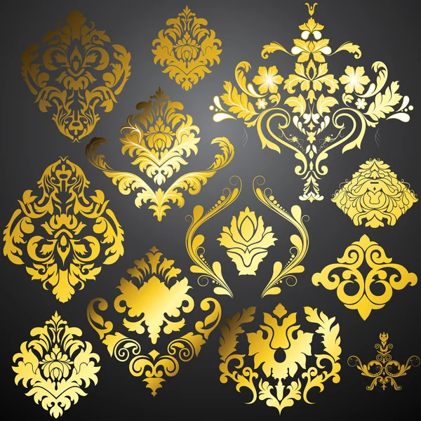 Elementos decorativos de damasco dorado — Archivo Imágenes Vectoriales