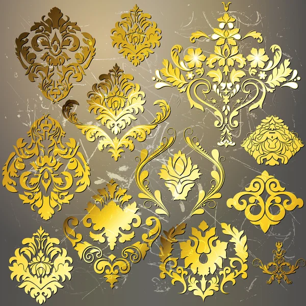 Impresionantes elementos de damasco de oro — Vector de stock