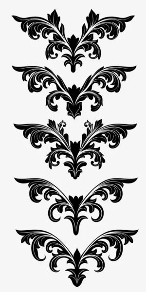 Éléments floraux en forme de vignette noire — Image vectorielle