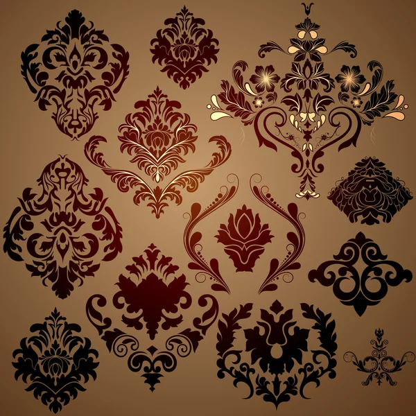 Королевский дамасский цветочный набор — стоковый вектор