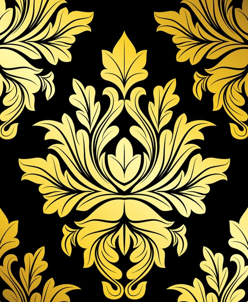 Yellow Damask Floral On Black Background — Stock Vector