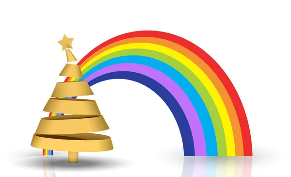 Gouden kerstboom met geïsoleerde regenboog — Stockvector