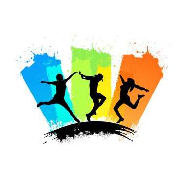 Dancing Silhouettes On Colored Stripes clipart