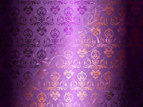 Diseño de patrón de elemento floral de damasco grunge púrpura glaseado — Vector de stock