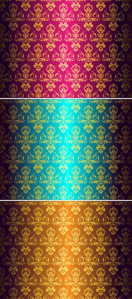 Conjunto de tres colores de Damasco florecen diseño de patrón de elemento — Archivo Imágenes Vectoriales