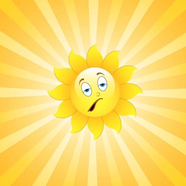 Faule lustige Sonnenblume am hellen Sonnenaufgang — Stockvektor