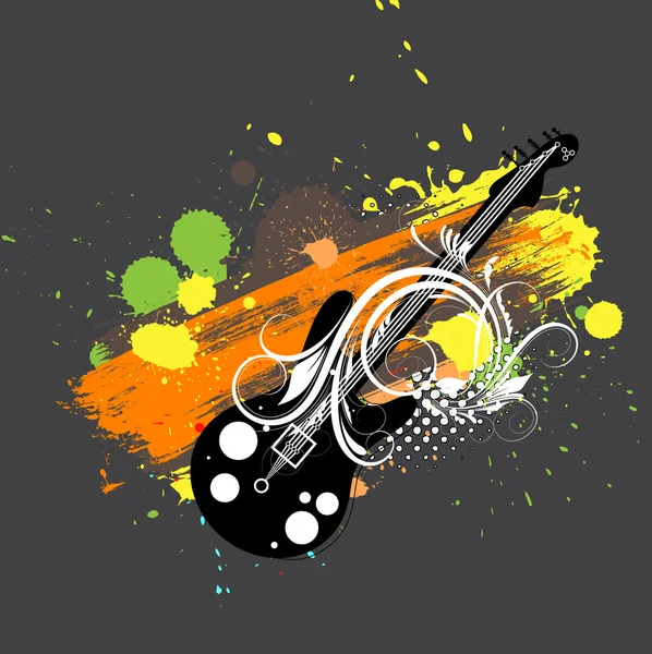 Guitare musicale sur éclaboussures colorées — Image vectorielle
