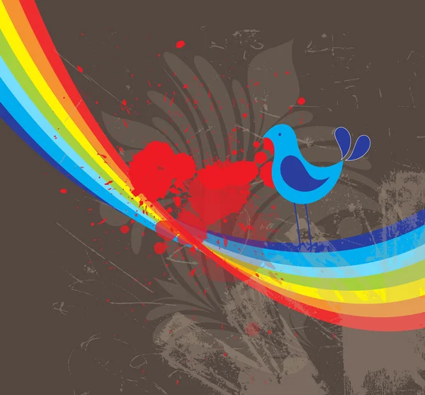 可爱的蓝鸟上一番旋流彩虹 — 图库矢量图片