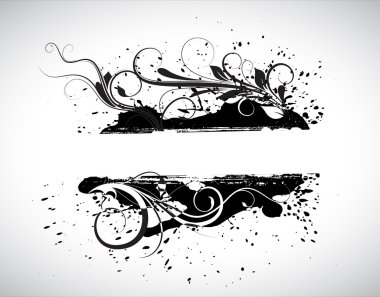 Black Paint Splash Banner with Swirly Elements clipart