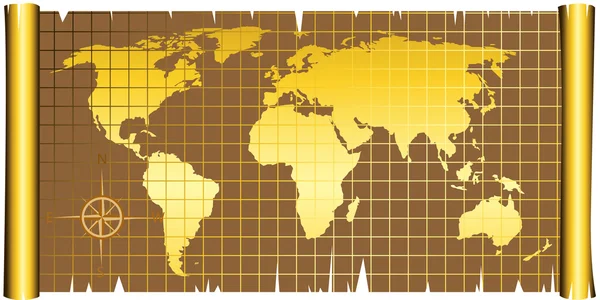 Mapa dorado del pergamino — Vector de stock